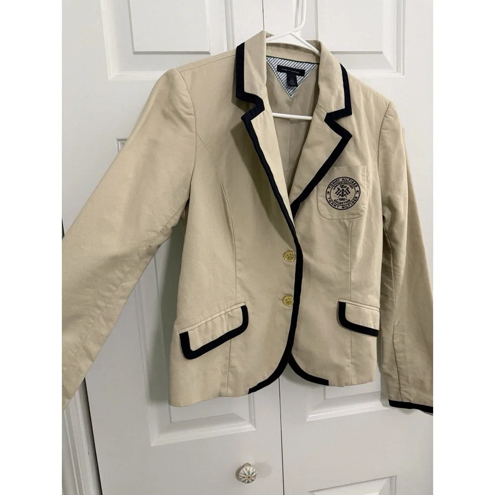 Women's Tommy Hilfiger Khaki Blazer Jacket‎ 1985 Limited Edition Sz M Preppy